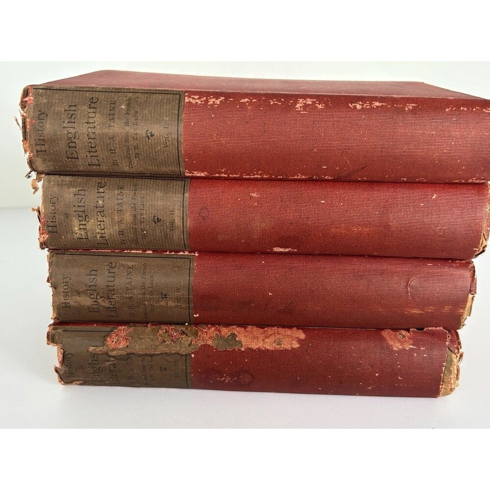 Antique 1877 History of English Literature H.A. Taine 4 Vol Set Chatto Windus
